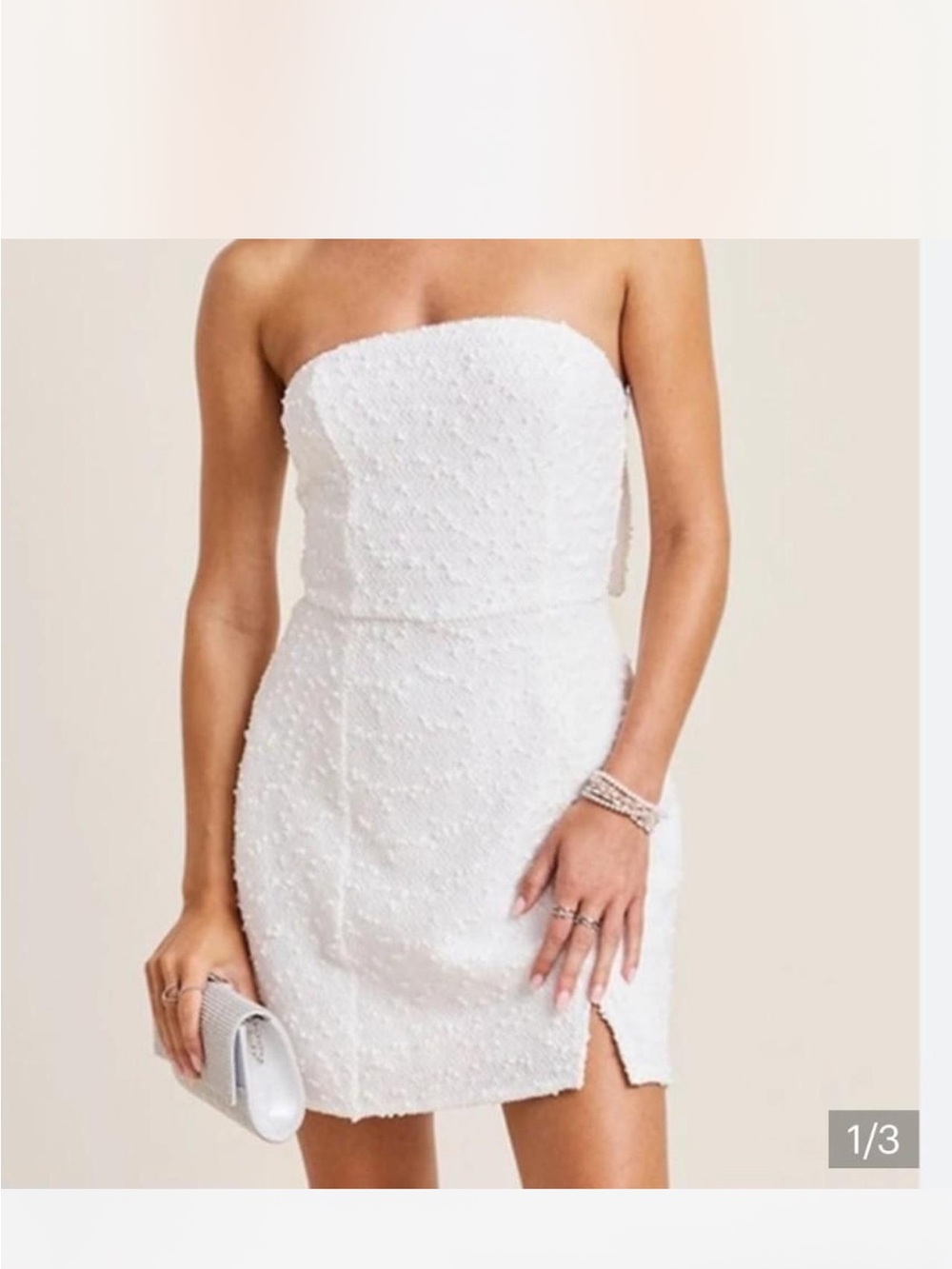 Francesca’s Strapless White Textured Mini Dress